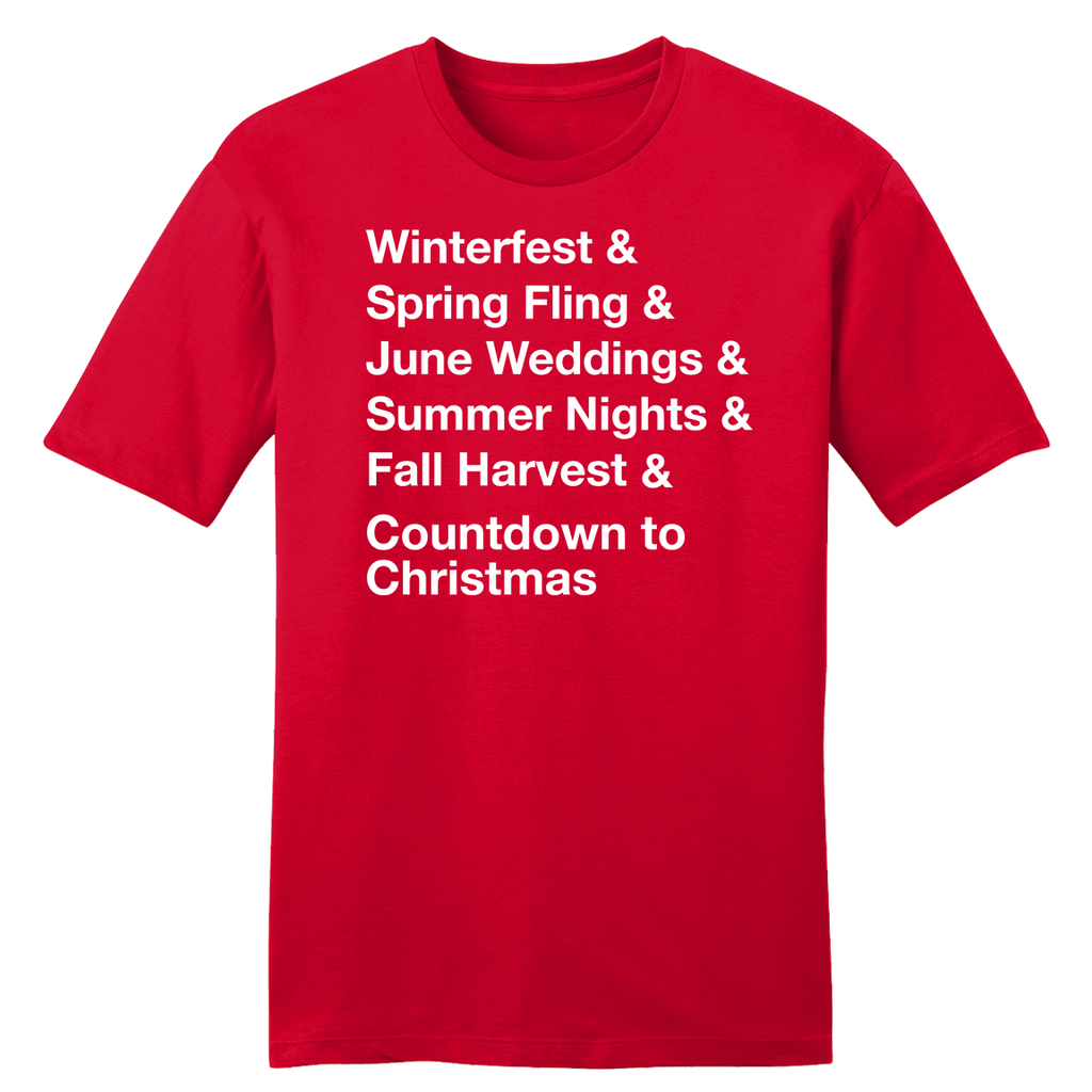 Winterfest & Spring Fling & June Weddings... Red tee